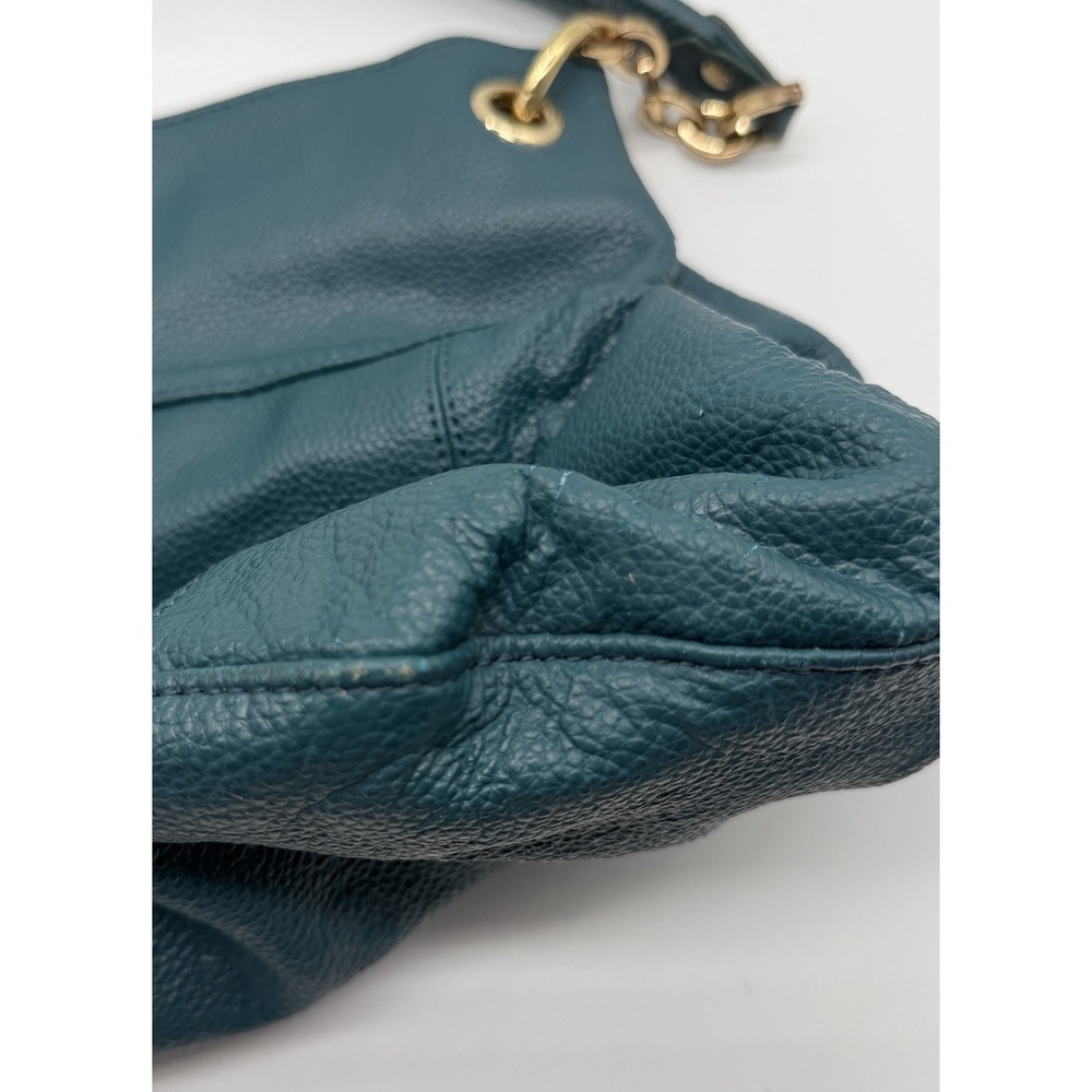 Cuore & Pelle Teal Blue Genuine Pebbled Leather Hobo Shoulder Bag Gold Chain - Picture 7 of 8